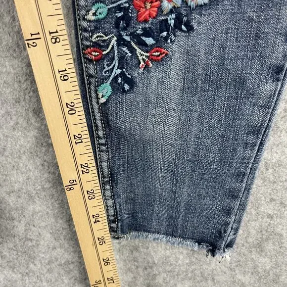 Reba Embroidered Skinny Jeans Womens 6 Floral Raw Hem Cropped Medium Rise Boho - Picture 6 of 13